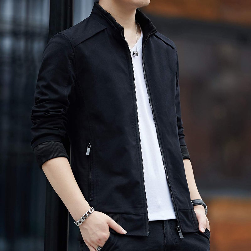 Womleys Mens Casual Windbreaker Outerwear Slim Fit Cotton Lightweight Jackets (X-Small, Black) - Image 2